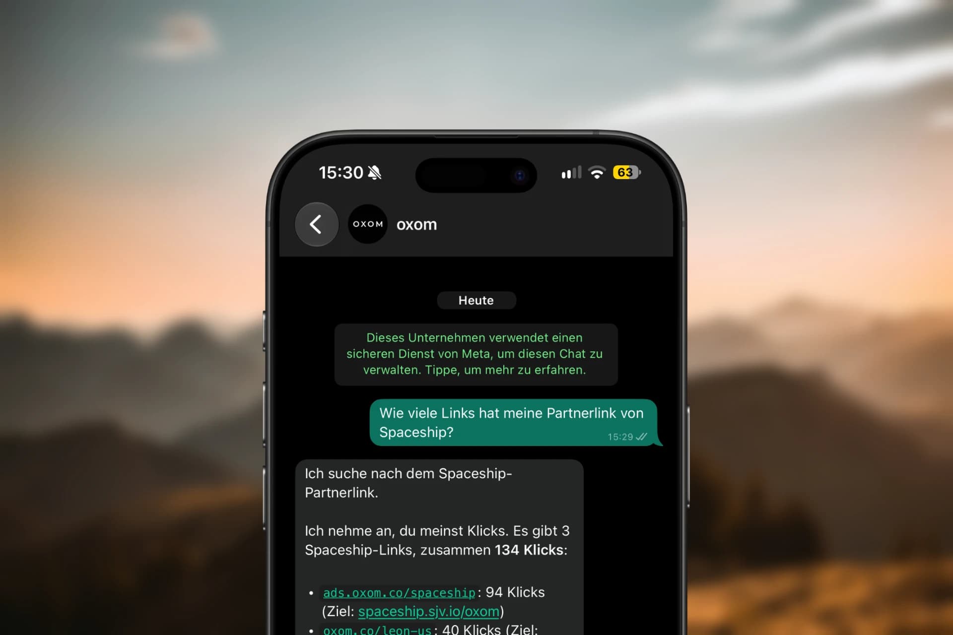 Der Agent im WhatsApp-Chat: Klicks der Spaceship-Partnerlinks